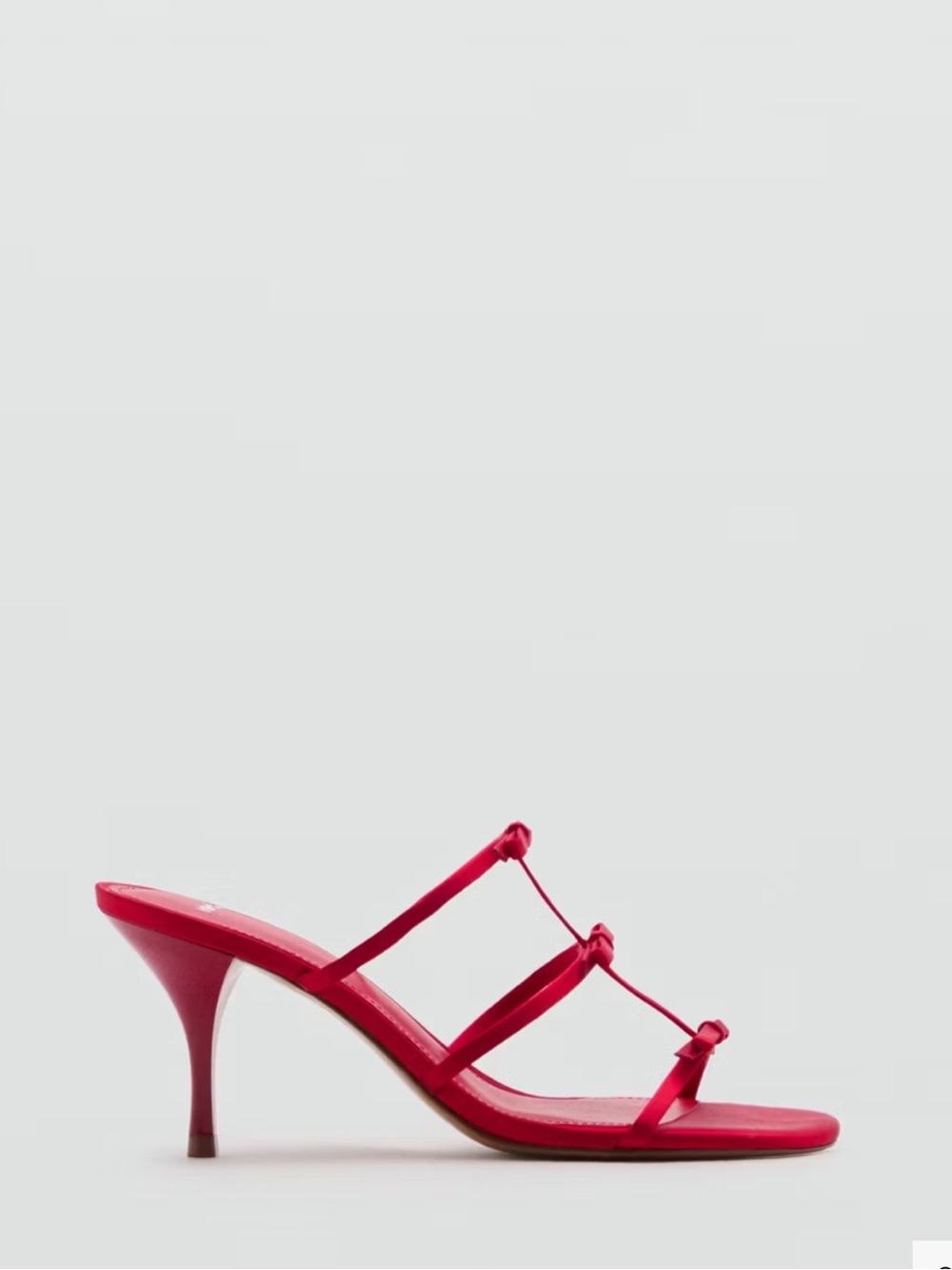 Red strappy heeled sandal with bow detail